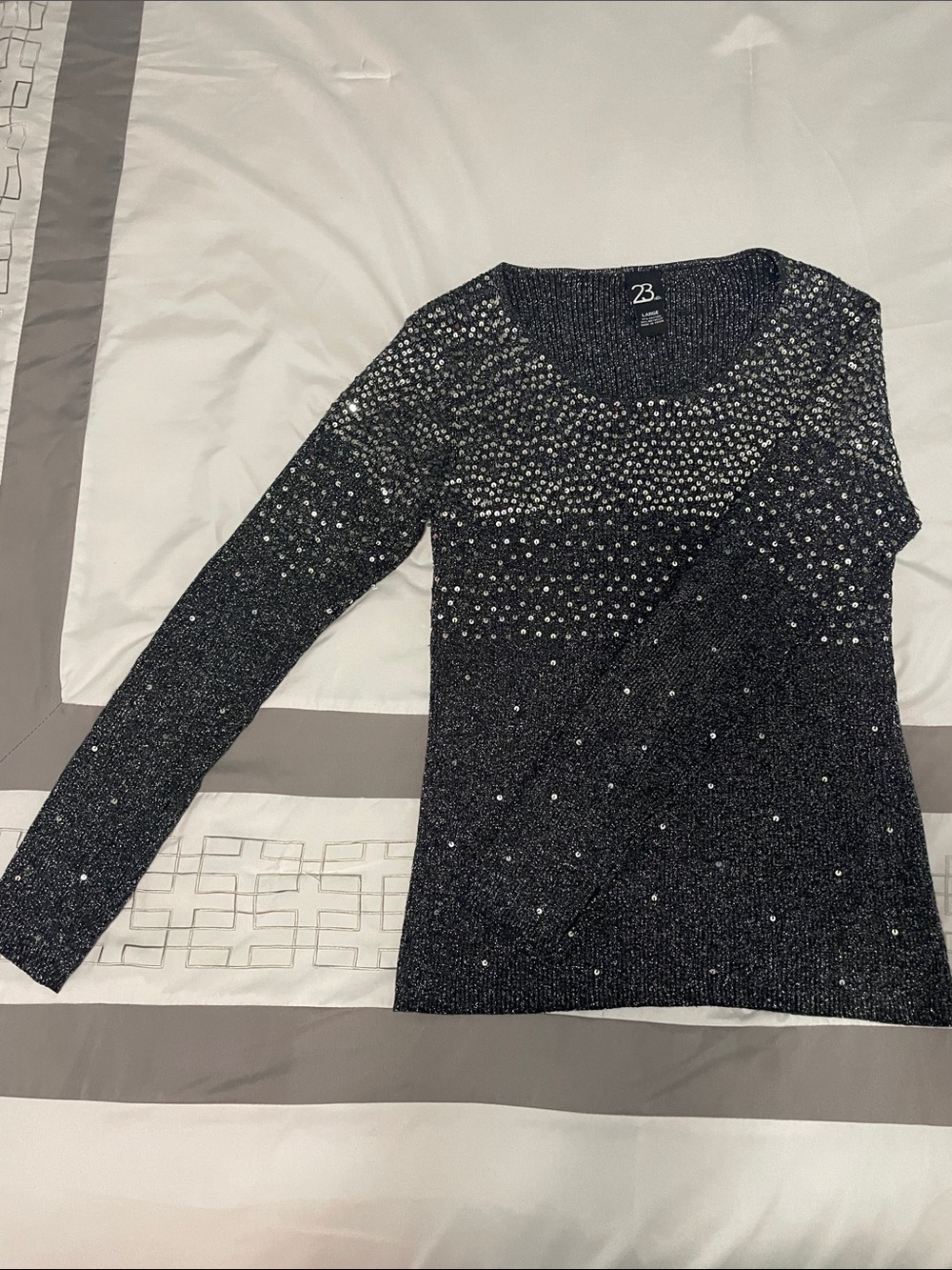 Black Long-Sleeve Sparkle Sweater Top